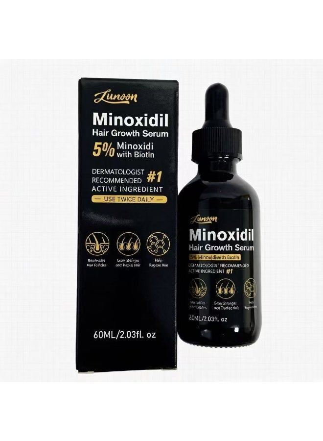 لونون سيروم نمو الشعر بمعدل 5% مينوكسيديل مع البيوتين لعلاج إعادة نمو الشعر، يساعد في تكثيف الشعر وتعزيز كثافة الشعر، يساعد على وقف تساقط الشعر وينشط نمو الشعر، سيروم استعادة الشعر - 60 مل - Image 1